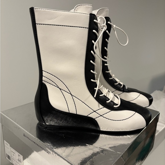 AKIRA Black and White Lace Up Boots - Picture 4 of 5